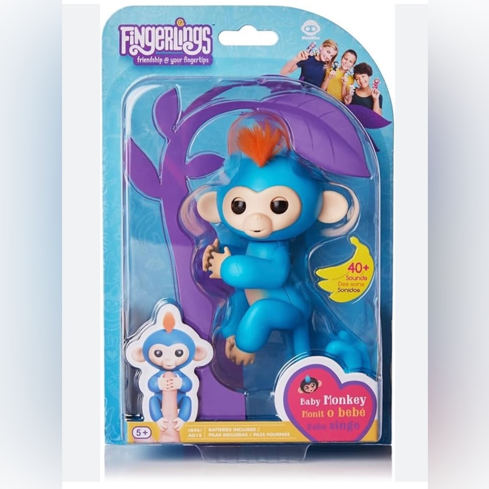 FINGERLINGS BLUE INTERACTIVE BABY MONKEY BORIS PET TOY HOLIDAY CHRISTMAS WowWee